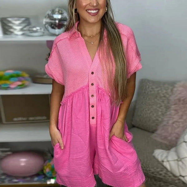 FridaySweets Women's V-neck Button Down Romper