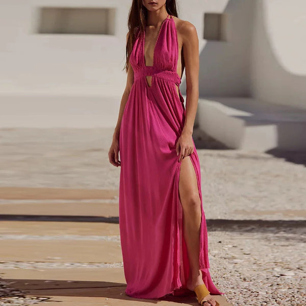 Pretty Lady in Friday Sweets Long, Halter Style High Slit Dress