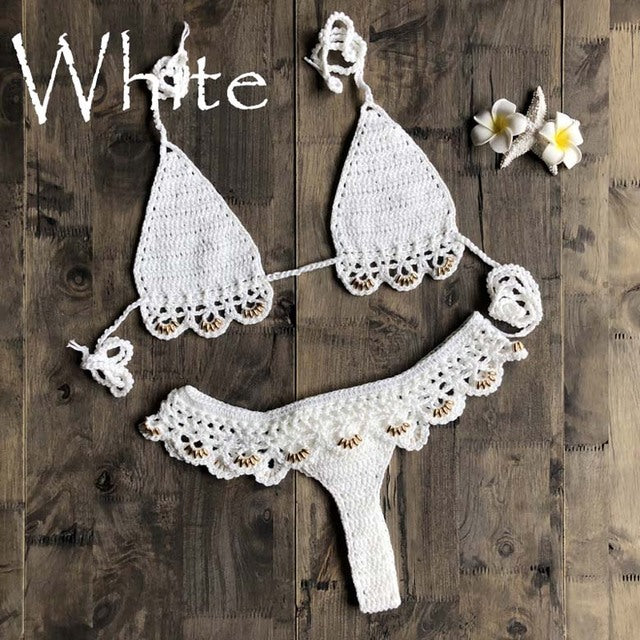 White Crochet Micro Bikini Swimsuit Set