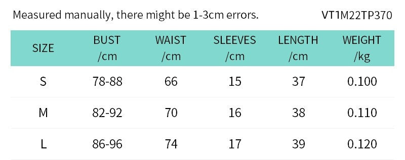 Size Chart for Womens Tops