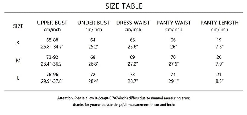 Sizing for Buying Friday Sweets Lingerie
