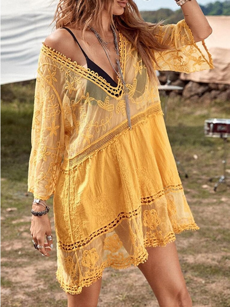 Lady Wearing a Yellow Sexy Summer Dress