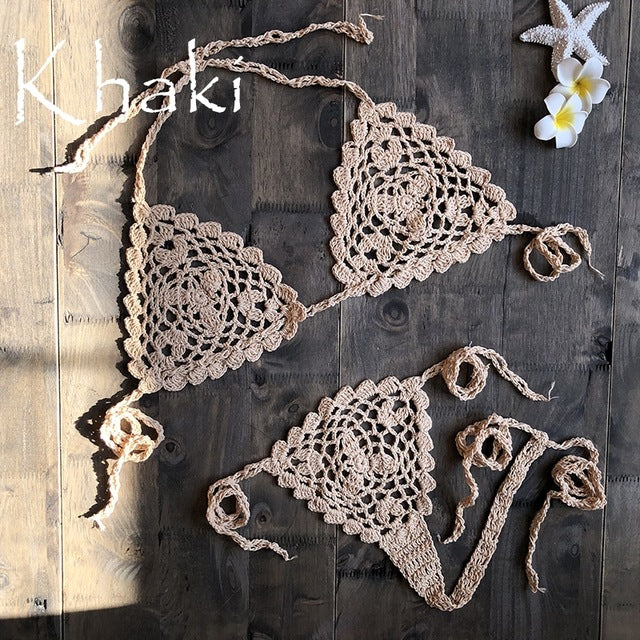 Khaki Handmade Crochet Micro Bikini