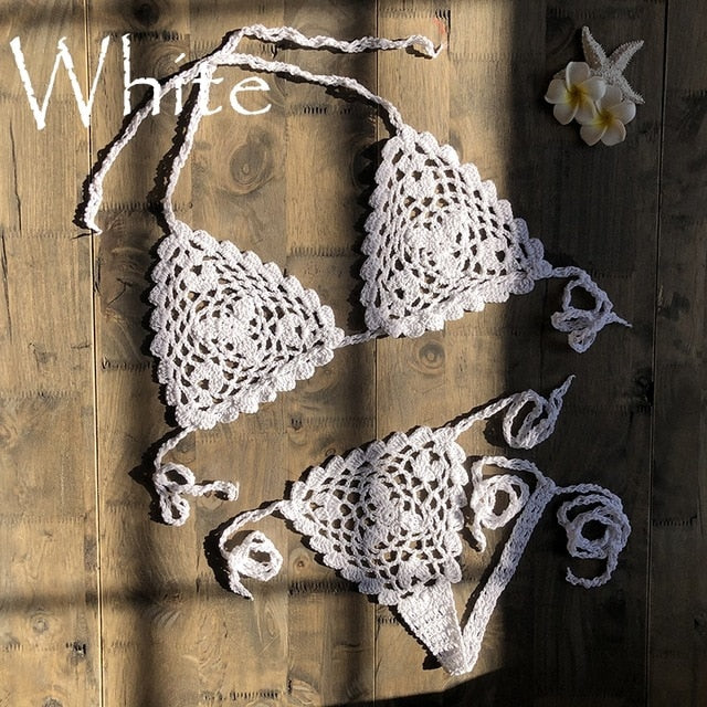 White Handmade Crochet Micro Bikini
