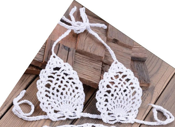 White Sexy Handmade Crochet Micro Bikini Top
