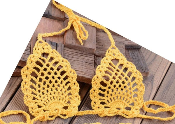 Yellow Sexy Handmade Crochet Micro Bikini Top