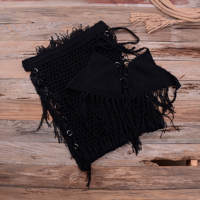 Black Handmade Crochet Top and Skirt Set